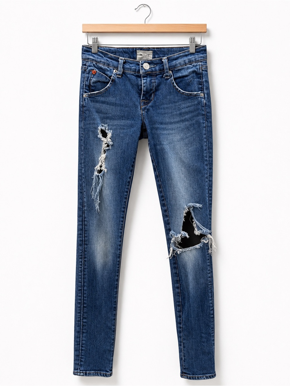 Hudson Kids Skinny Jeans Adjustable Waist Blue Distressed Denim Flap Pocket 10